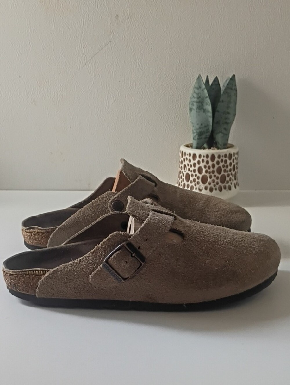 Birkenstock Boston Taupe Suede Clog with Buckle size 39 women's 8 mens 6